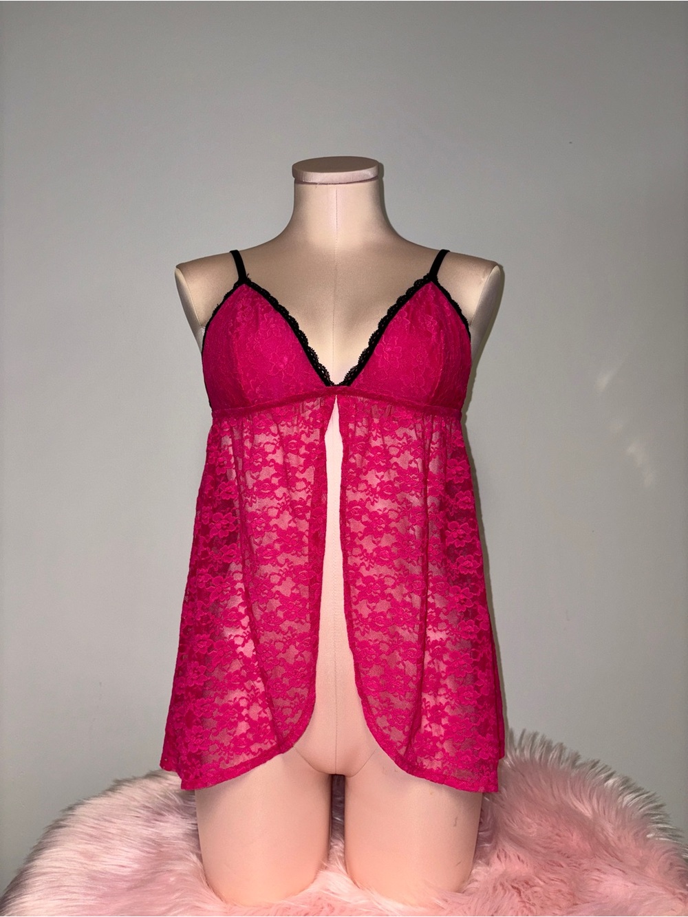 La SENZA Hot Pink Lace Babydoll with Black Trim